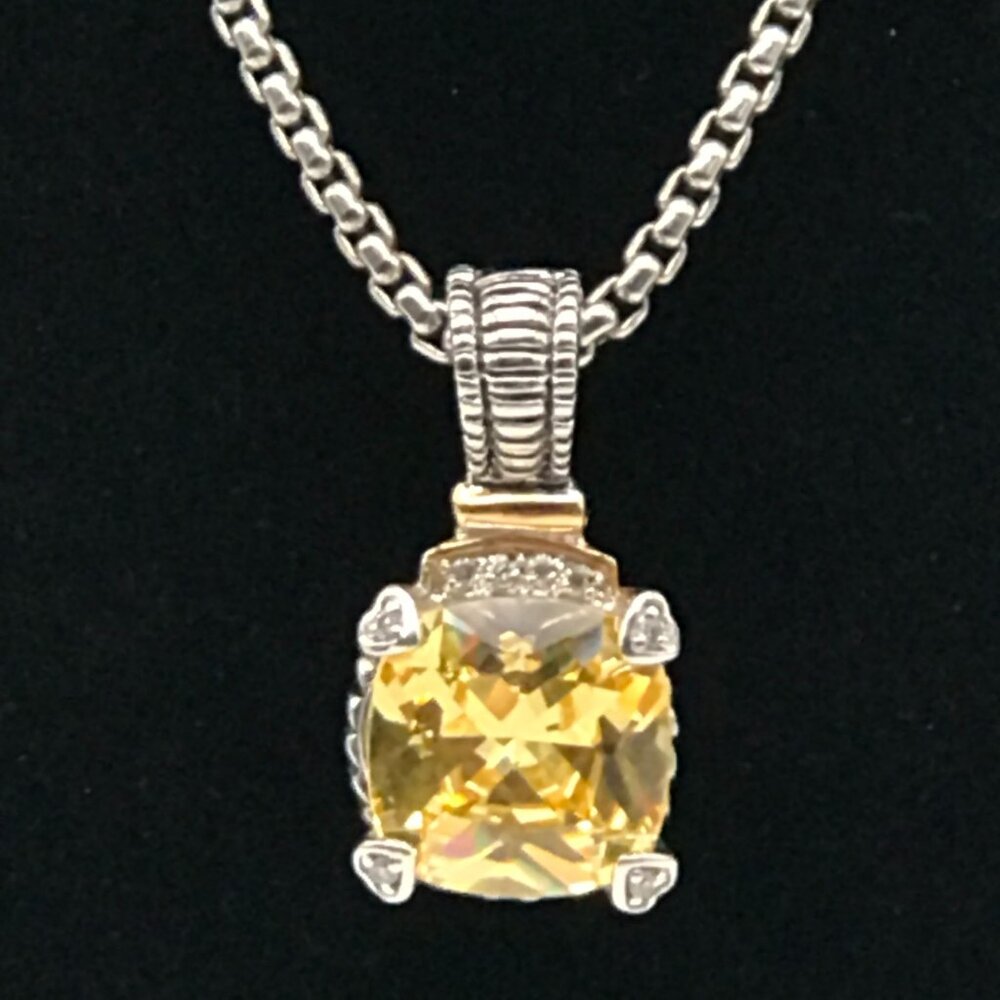 Swarovski Lemon Quartz Crystal Cushion Cut Citrine Yellow Pendant Necklace Large